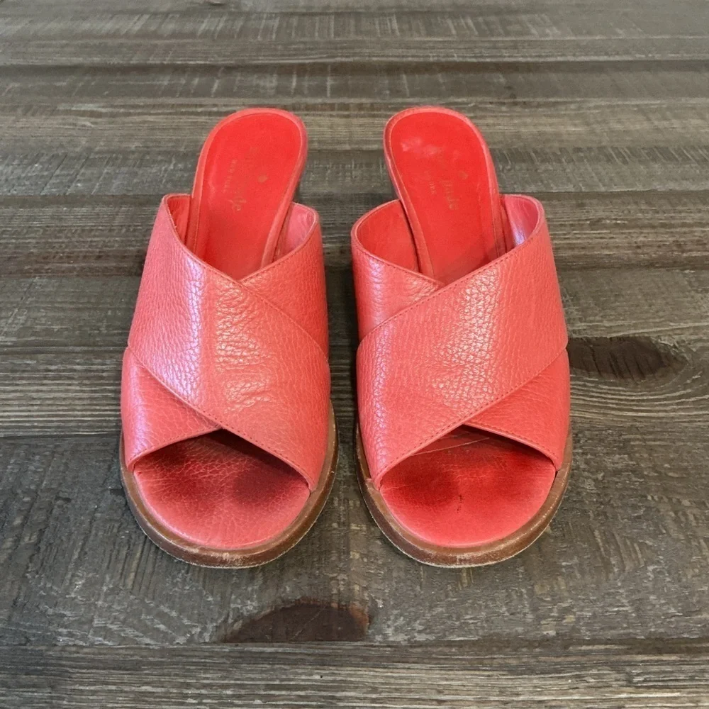 Kate Spade Felda Leather Criss Cross Open Toe Block Heel Sandals Slides Red 8